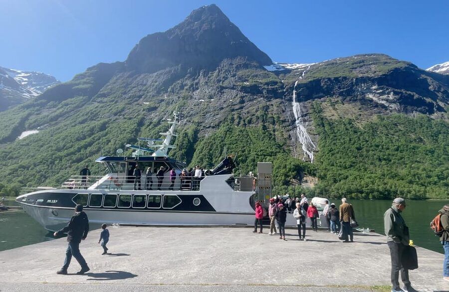 All About the Fjords, in one tour by bus & boat from Ålesund - Hellesylt: waterfall, café, and a short break