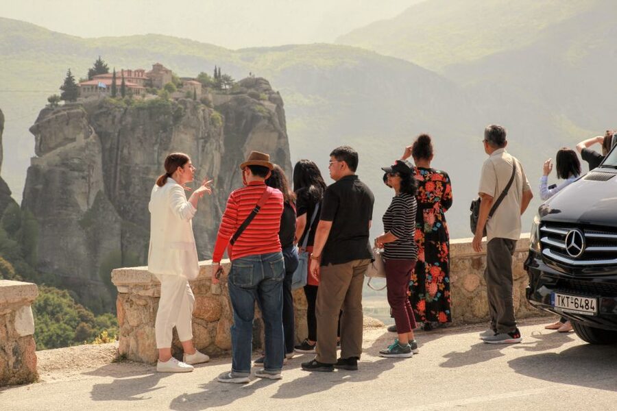 Athens to Meteora: Monasteries & Hidden Caves Bus Tour - First views of the Meteora rocks