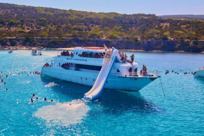 Blue Lagoon (Akamas) Bus & Boat Tour with Water Slide from Paphos