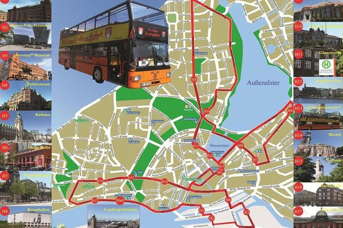 City tour of Hamburg in a double-decker bus Hopp on / Hopp off day ticket - Begin at Landungsbrücken by the Elbe