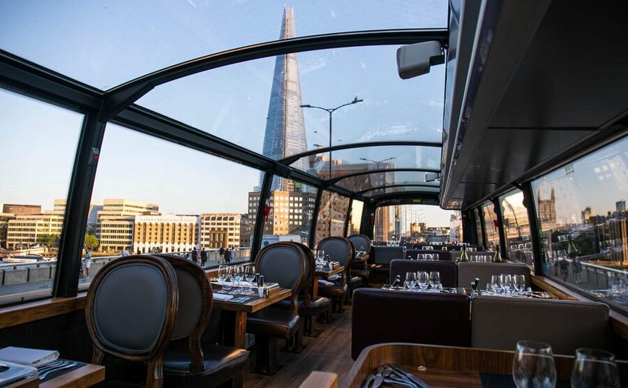Gastronomic 6-course fine-dining dinner on Luxury London Bus - Tower Bridge and the moving dining room