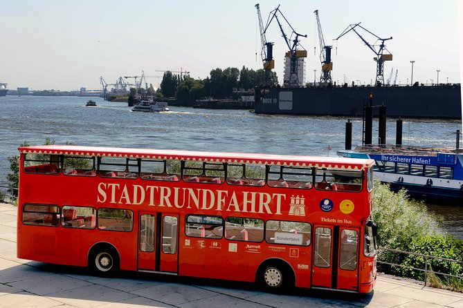 Hamburg Hop-on Hop-off Sightseeing Tour on Red Double Decker Bus - The harbor start at St. Pauli Landungsbrücken