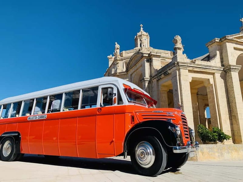 Malta: 5 hr Vintage Bus Tour - Mdina & Blue Grotto inc. food - Pickup, group size, and comfort details