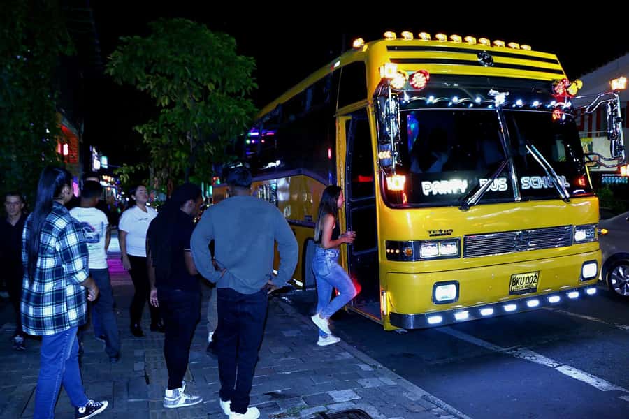 Medellin: Rumbero Party Bus with all the beer you can drink - Inside the bus: crossover music and flashing lights