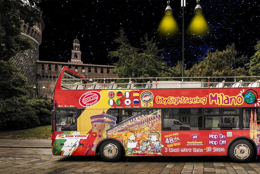 Milan: Night Tour by Bus - Sforza Castle after sunset