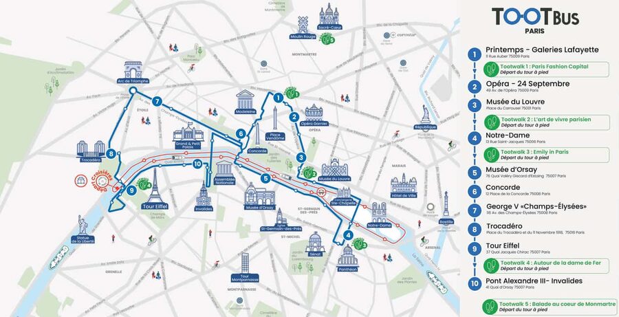 Paris: Hop-on Hop-off Bus Tour & Seine Cruise Bundle Tour - Riding the Blue Line through central Paris
