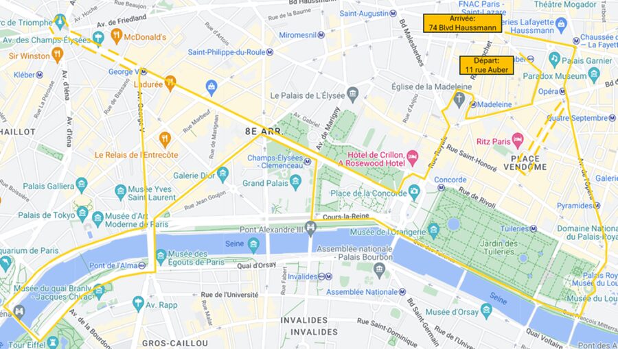 Paris: Tootbus Open-Top Christmas Bus Tour - The 90-minute route, from Opera to the Eiffel Tower