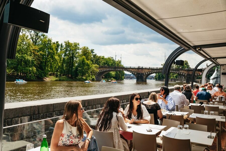 Prague: Vltava River Lunch Cruise in an Open-Top Glass Boat - Live accordion music and the mood on board