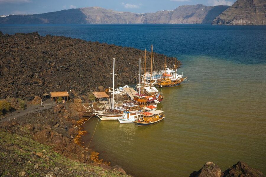 Santorini Island Bus Tour and Caldera Sunset Cruise - Palea Kameni and the sulfur spring swim
