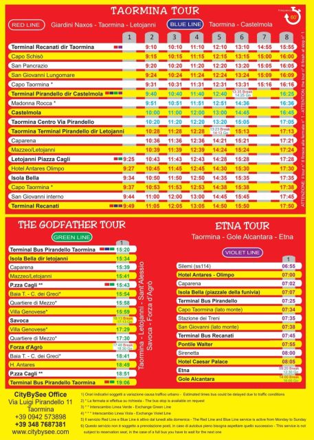 Taormina: Hop-On Hop-Off Green Line Godfather Bus Tour - Key points to know before booking