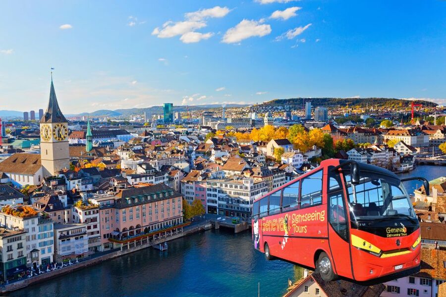 Zurich: Open Top Bus Sightseeing Tour with Optional Cruise - Parade Square and the banking-city view